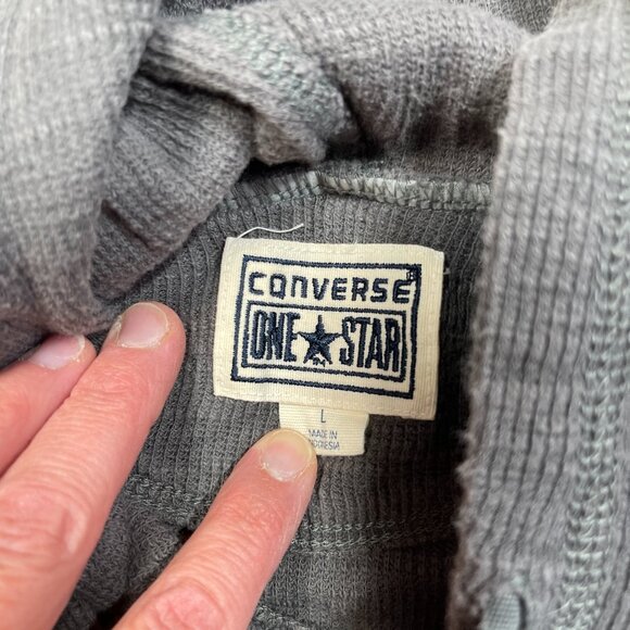 Converse Gray Waffle Knit Hooded Long Sleeve Shirt | Size Large - Picture 3 of 4